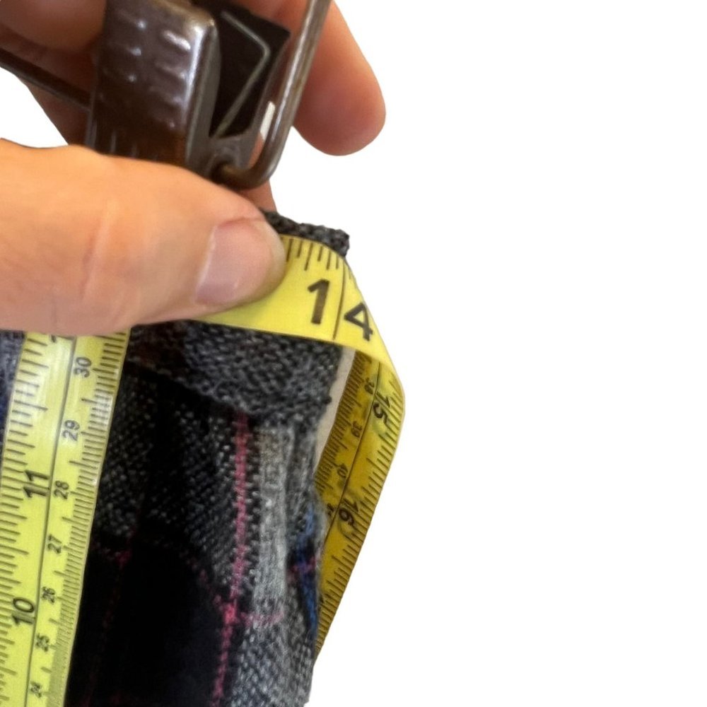 Vintage 70s Grey Plaid Button Up Straight Above Knee Wool Blend Skirt Medium - Picture 7 of 7